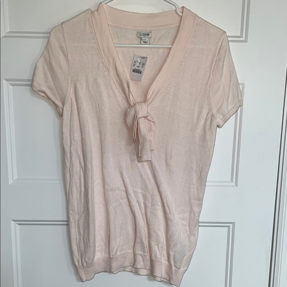 NWT J Crew Light Pink V-Neck Blouse with Tie Detail - Picture 3 of 9
